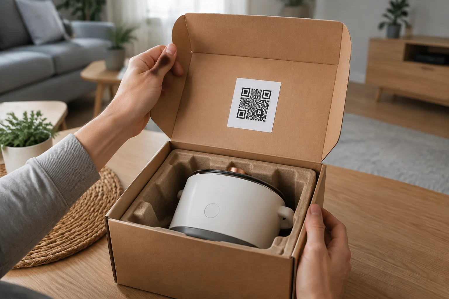 Покупатель находит QR-код с инструкцией на внутренней стороне упаковки товара
